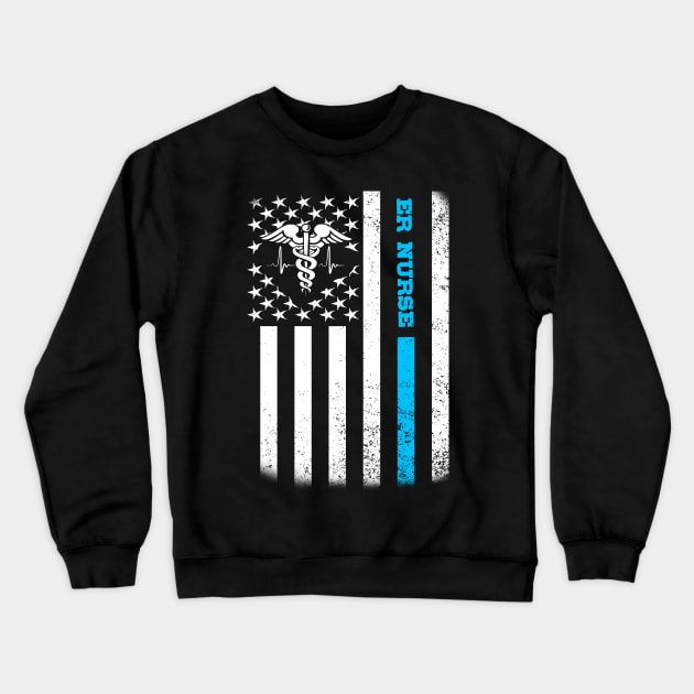 Cool EMT EMS ER Paramedic Gift Emergency Nurse US Flag Crewneck Sweatshirt by FanaticTee